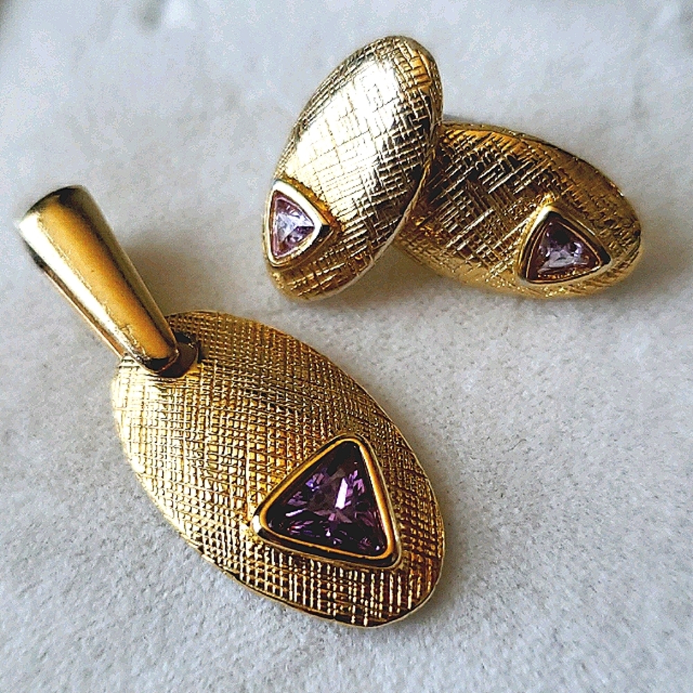 Trillion purple amethyst pendant and earrings